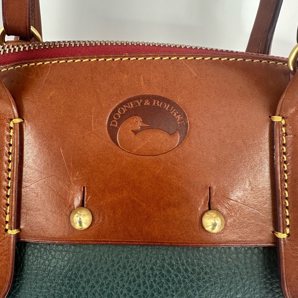 Vintage Dooney & Bourke Wilson Leather Satchel Handbag Purse, Forest Green/Tan - Picture 6 of 10